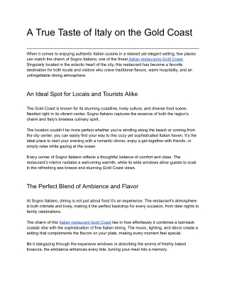 A True Taste of Italy on the Gold Coast