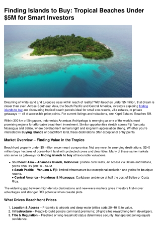 Finding Islands to Buy-Tropical Beaches Under $5M for Smart Investors