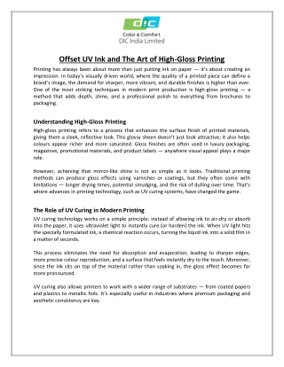Offset UV Ink and the Art of High-Gloss Printing