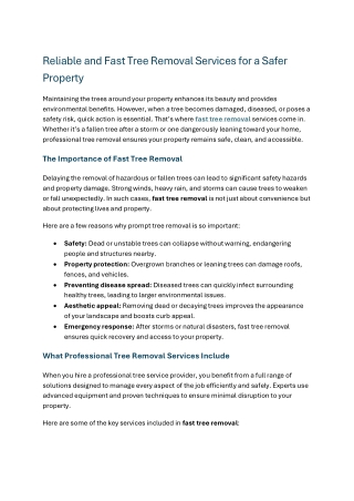 Reliable and Fast Tree Removal Services for a Safer Property