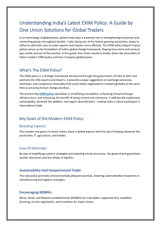 Understanding India’s Latest EXIM Policy A Guide by One Union Solutions for Global Traders
