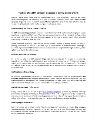 The Role of an SEM Company Singapore in Driving Online Growth