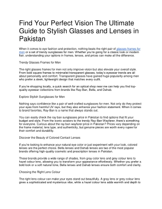 Find Your Perfect Vision The Ultimate Guide to Stylish Glasses and Lenses in Pakistan