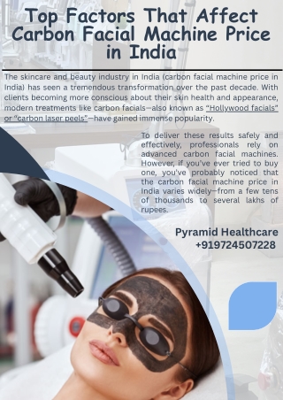 Carbon Facial Machine Price in India Explained: Cost Breakdown and Factors