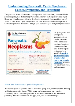 Understanding Pancreatic Cystic Neoplasms: Causes, Symptoms, and Treatment