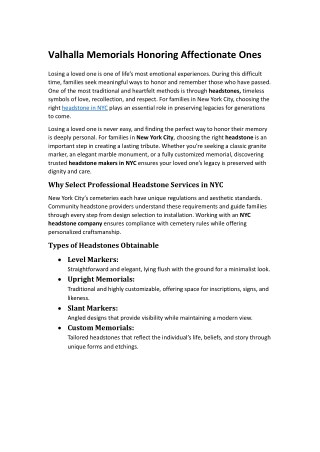 Valhalla Memorials Honoring Affectionate Ones