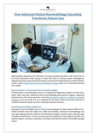 How Advanced Clinical Neuroradiology Consulting Transforms Patient Care