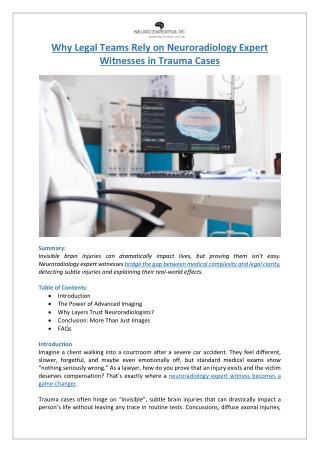 Why Legal Teams Rely on Neuroradiology Expert Witnesses in Trauma Cases