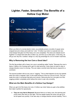 Lighter, Faster, Smoother: The Benefits of a Hollow Cup Motor