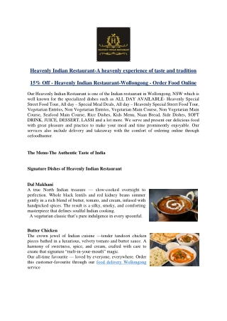 15% Off - Heavenly Indian Restaurant-Wollongong - Order Food Online