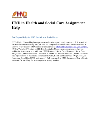 HND in Health and Social Care Assignment Help