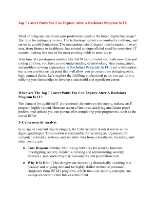 Top 7 Career Paths You Can Explore After A Bachelors Program In IT.