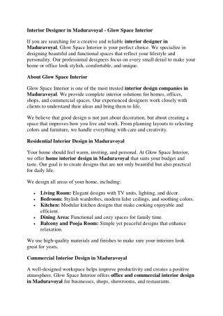 Interior Designer in Maduravoyal