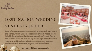 Destination Wedding Venues in Jaipur – Celebrate Love in the Royal City