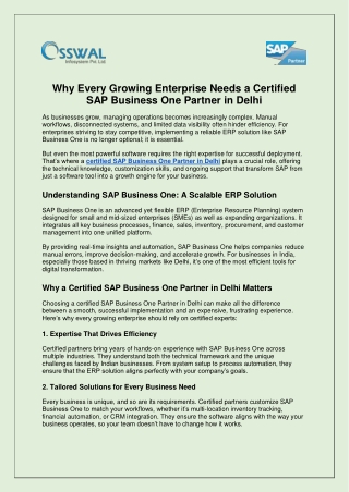 Why Every Growing Enterprise Needs a Certified SAP Business One Partner in Delhi