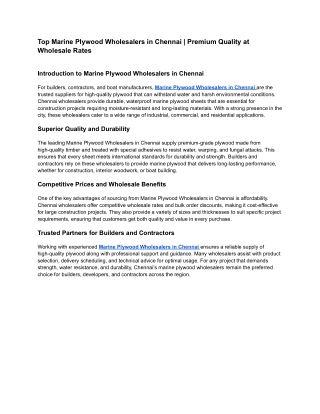 Top Marine Plywood Wholesalers in Chennai _ Premium Quality at Wholesale Rates