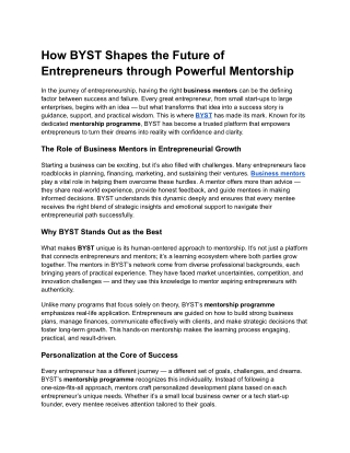 How BYST Shapes the Future of Entrepreneurs through Powerful Mentorship