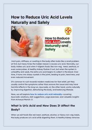 How to Reduce Uric Acid Levels Naturally and Safely
