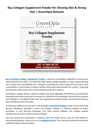 Buy Collagen Supplement Powder for Glowing Skin & Strong Hair | GreenOpia Natura