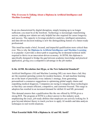 Why Everyone Is Talking About a Diploma in Artificial Intelligence and Machine L