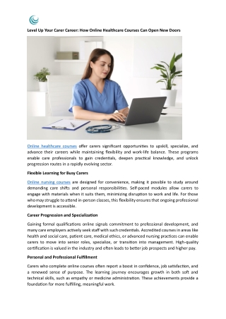 Level Up Your Carer Career - How Online Healthcare Courses Can Open New Doors