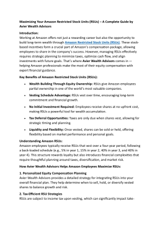 Amazon Restricted Stock Units | Avier Wealth Advisors