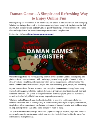 Daman Game – A Simple and Refreshing Way to Enjoy Online Fun
