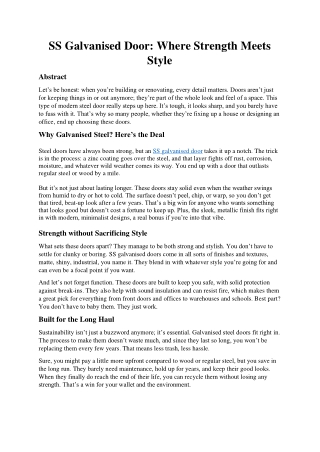 SS Galvanised Door: Where Strength Meets Style