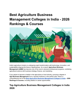 Best Agriculture Business Management Colleges in India - 2026 Rankings & Courses