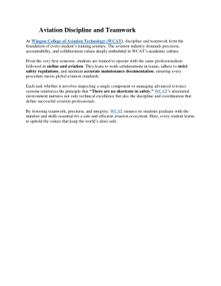 Aviation Discipline and Teamwork