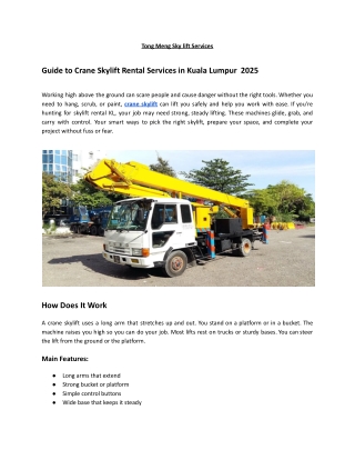 Guide to Crane Skylift Rental Services in Kuala Lumpur  2025