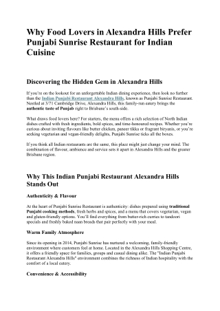 Why Food Lovers in Alexandra Hills Prefer Punjabi Sunrise Restaurant for Indian Cuisine