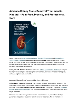 Advance Kidney Stone Removal Treatment in Madurai  Pain-Free Precise and Professional Care