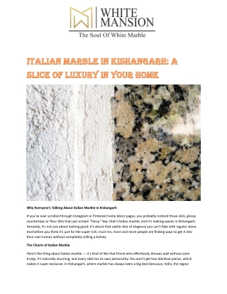 Italian Marble in Kishangarh: The Luxurious Twist Your Home Deserves