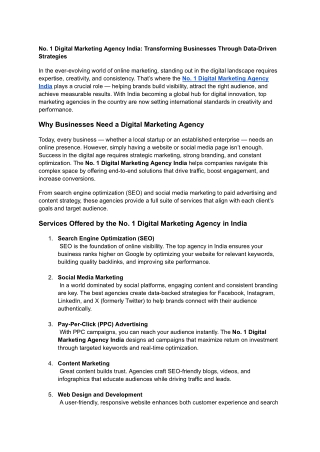 No. 1 Digital Marketing Agency India