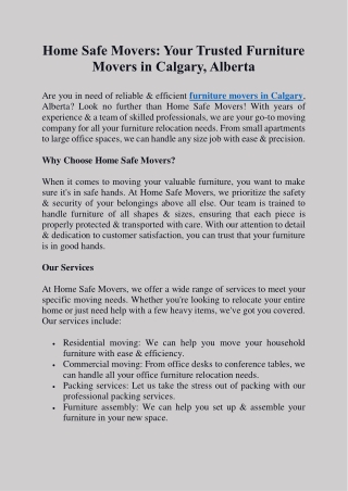 Your Trusted Furniture Movers in Calgary, Alberta