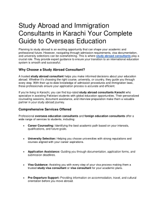 Study Abroad and Immigration Consultants in Karachi Your Complete Guide to Overseas Education