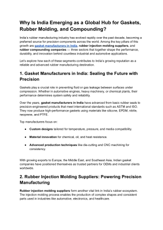 Why Is India Emerging as a Global Hub for Gaskets, Rubber Molding, and Compounding