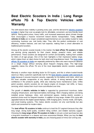 Best Electric Scooters in India _ Long Range ePluto 7G & Top Electric Vehicles with Warranty