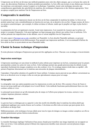 Les clés pour réussir l'impression sur du matériau boisé.