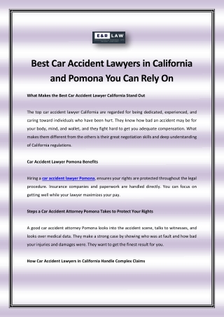 Best Car Accident Lawyers in California and Pomona You Can Rely On