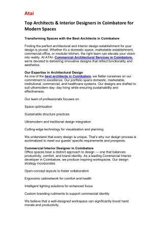 Top Architects & Interior Designers in Coimbatore for Modern Spaces