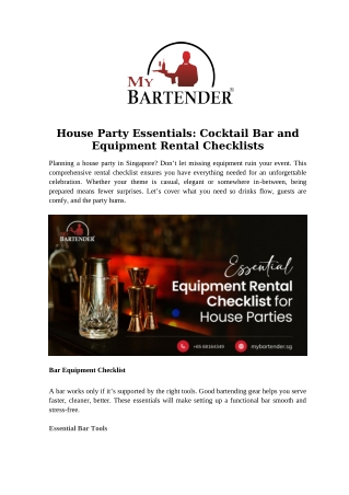 House Party Essentials - Cocktail Bar and Equipment Rental Checklists