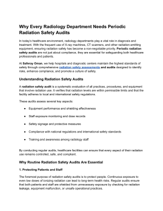Why Every Radiology Department Needs Periodic Radiation Safety Audits