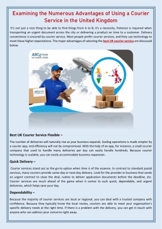 Examining the Numerous Advantages of Using a Courier Service in the United Kingdom