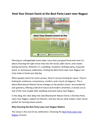 Host Your Dream Event at the Best Party Lawn near Nagpur