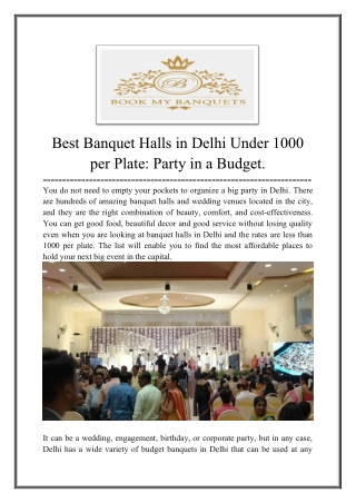Best Banquet Halls in Delhi Under 1000 per Plate