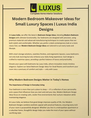Modern Bedroom Makeover Ideas for Small Luxury Spaces  Luxus India Designs