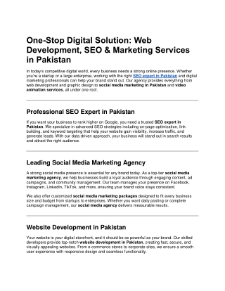 One-Stop Digital Solution: Web Development, SEO & Marketing Services in Pakistan