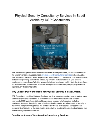 Physical Security Consultancy Services in Saudi Arabia by DSP Consultants